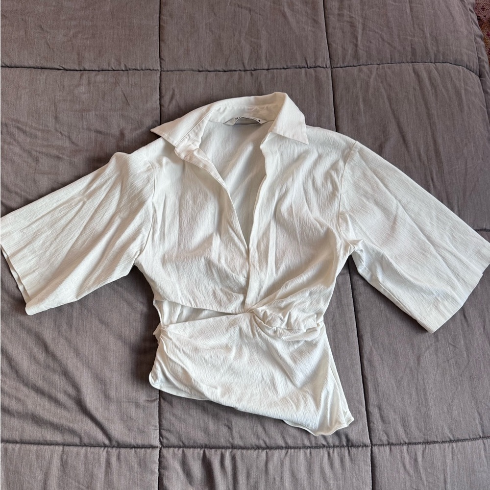 Zara Ivory Collared Blouse